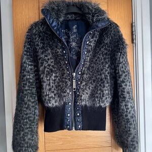 River Island Black and Gray Faux Fur Teddy Jacket